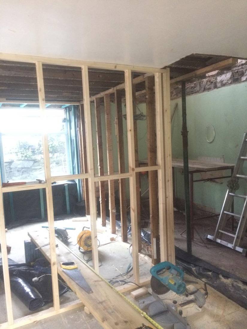 Stud walls framed during a conversion